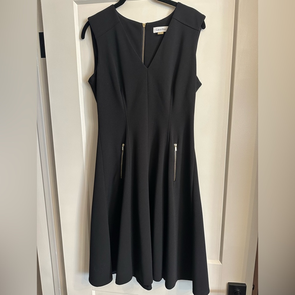 Calvin Klein Black Midi Dress with Zipper Accents